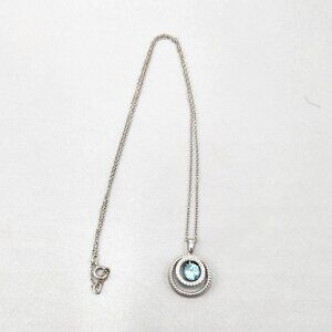 JWBR Sterling Silver 925 Pendant Necklace Floating Halo Blue Stone Accent 18"
